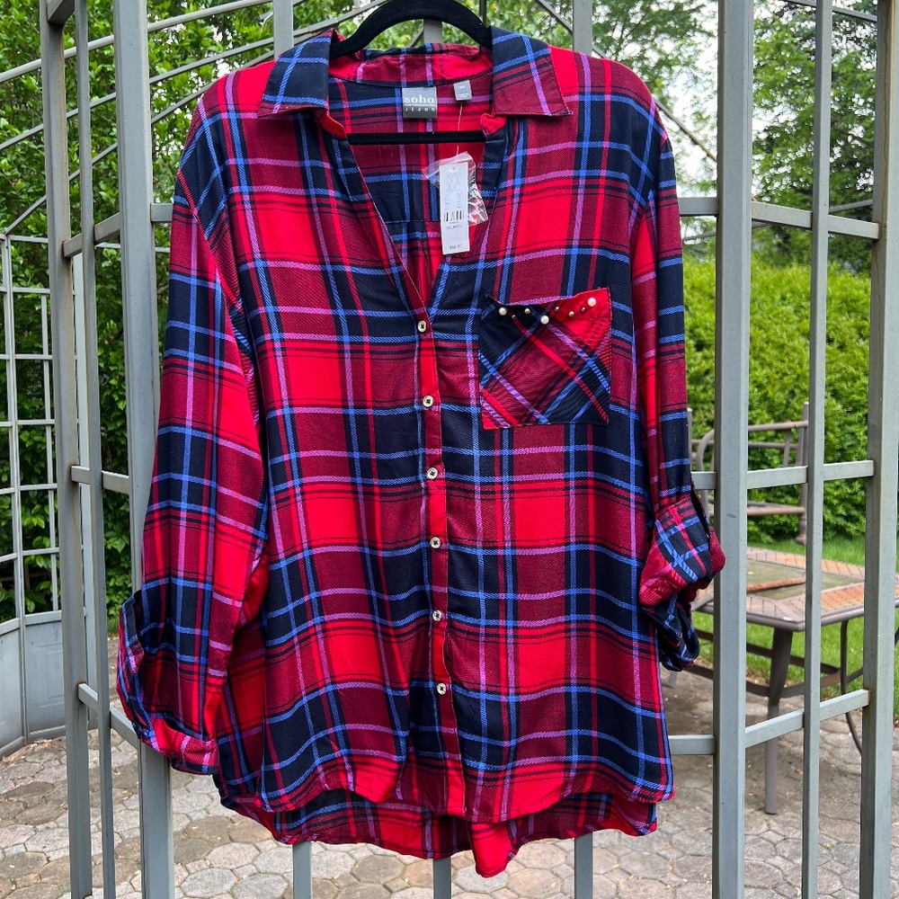 NWT NY&Co Plaid Button Down Shirt - Size XXL